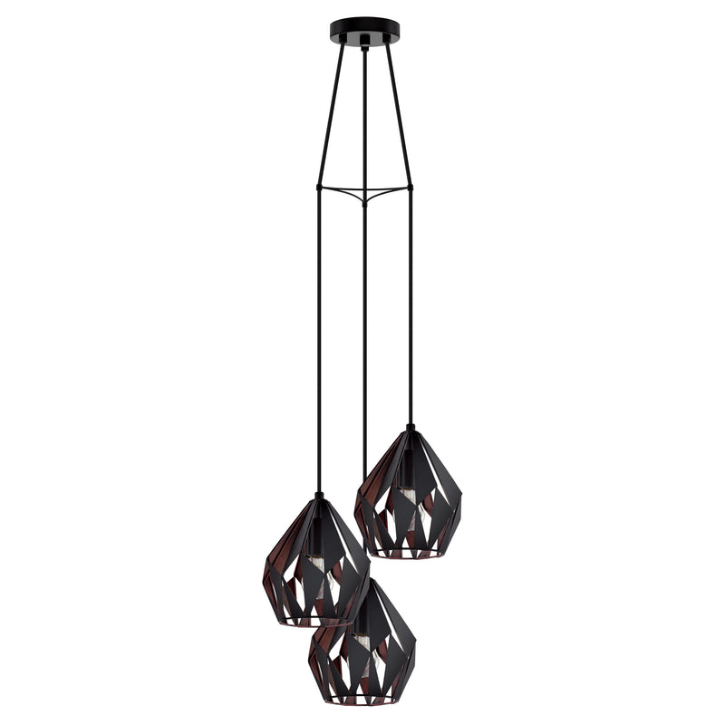 Carlton 3 13" Pendant Light - Matte Black / Copper