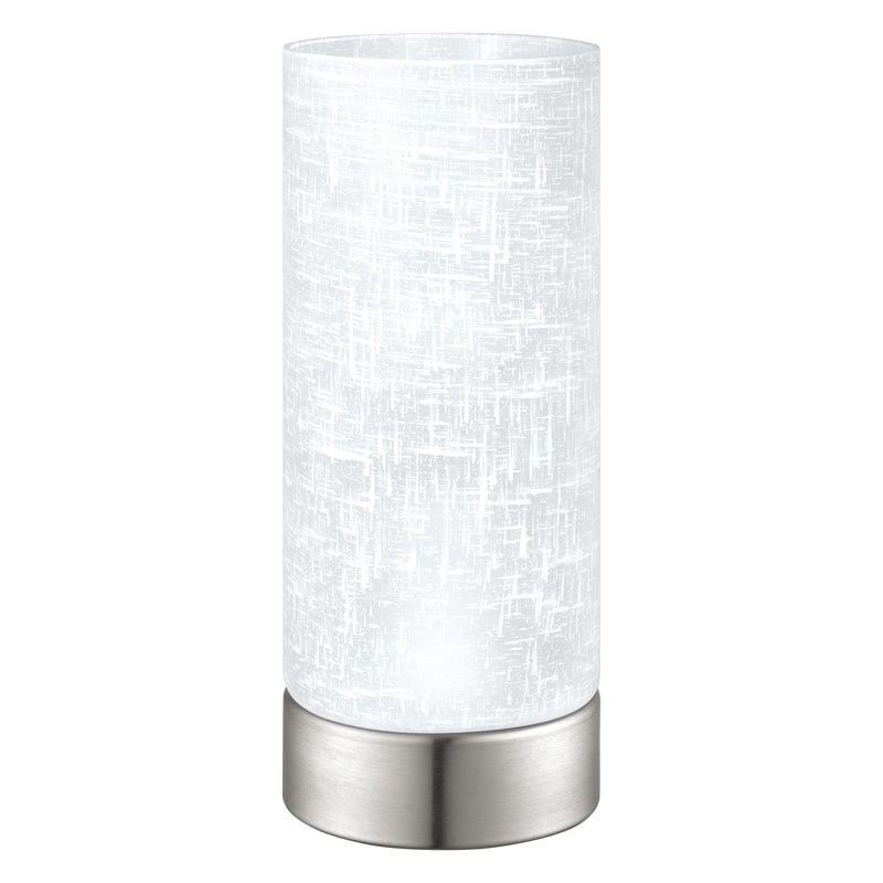 Myna 9" Table Lamp - Brushed Nickel / White Linen Glass