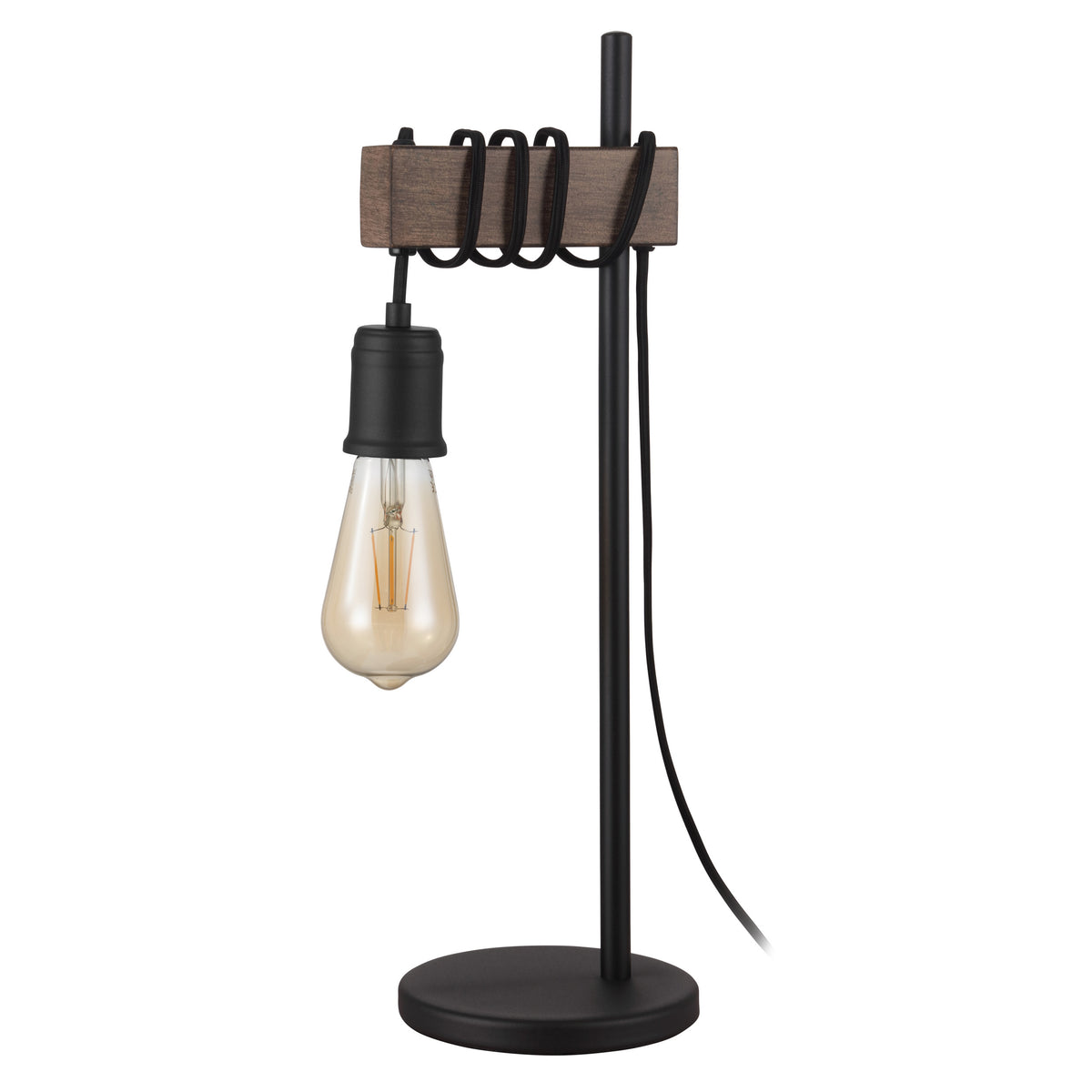 Violon 20" Table Lamp - Textured Black / Dark Brown Wood Effect