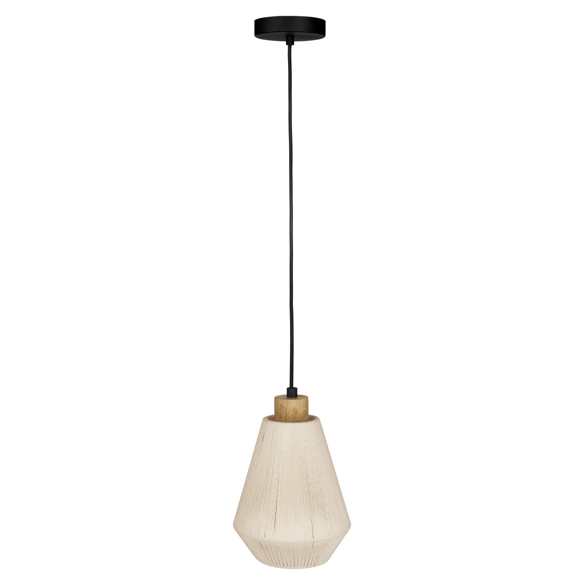 Lanier 8" Pendant Light - Textured Black / Rubberwood