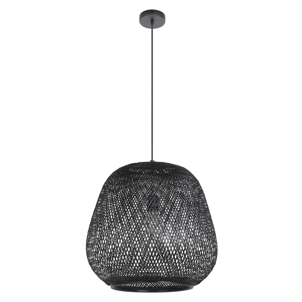 Dembleby 20" Pendant Light - Textured Black / Black Bamboo