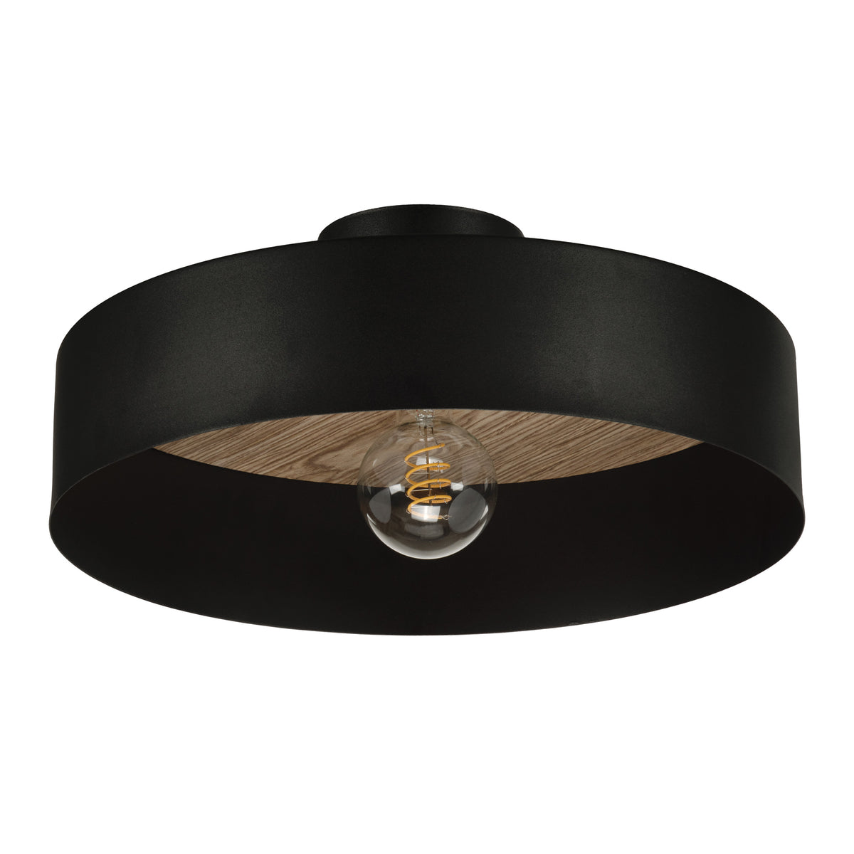 Duaia 16" Flush Mount - Textured Black / Brown Wood