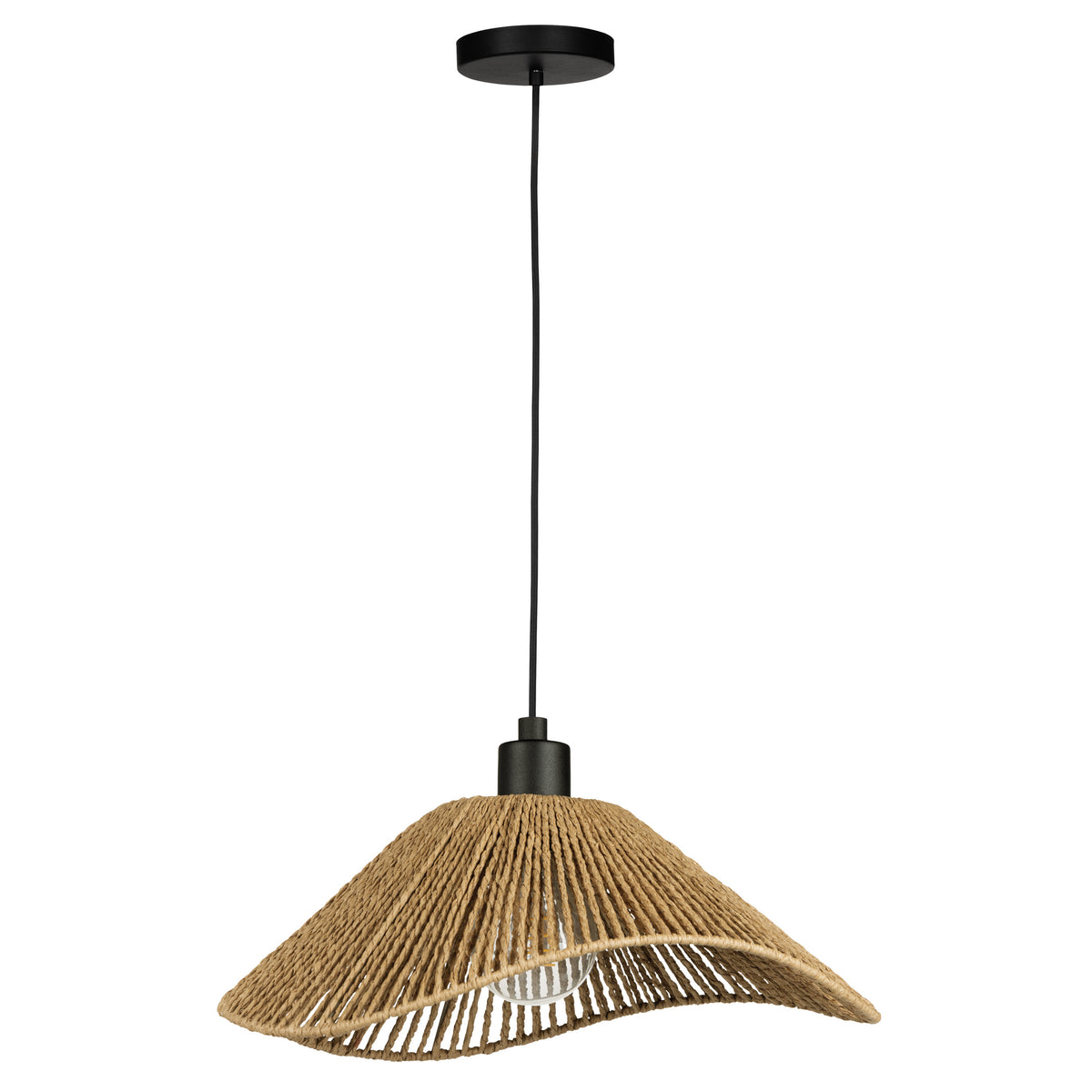 Lavister 15" Convertible Pendant - Textured Black / Paper Rope