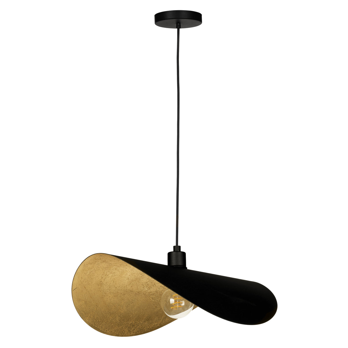 Saceda 21" Convertible Pendant - Textured Black / Gold Leaf