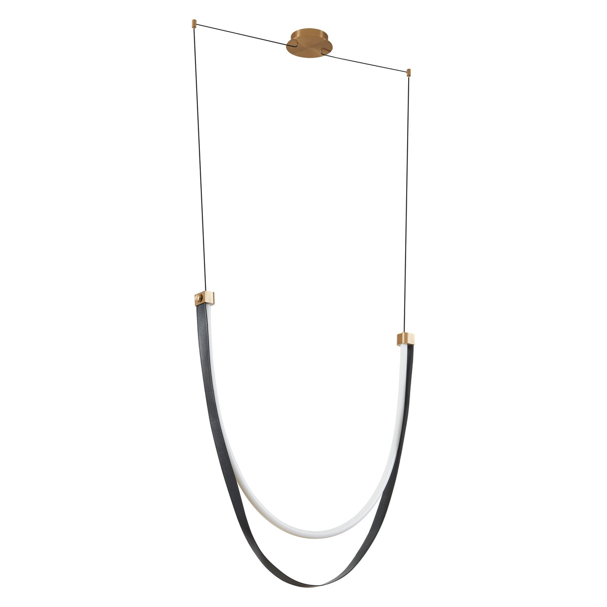 Ayers 43" 5CCT LED Linear Chandelier - Champagne Gold / Black and Brown Faux Leather
