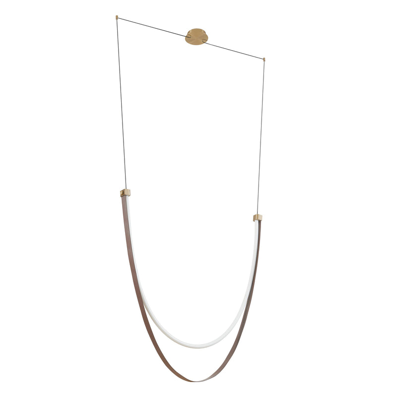 Ayers 59" 5CCT LED Linear Chandelier - Champagne Gold / Black and Brown Faux Leather