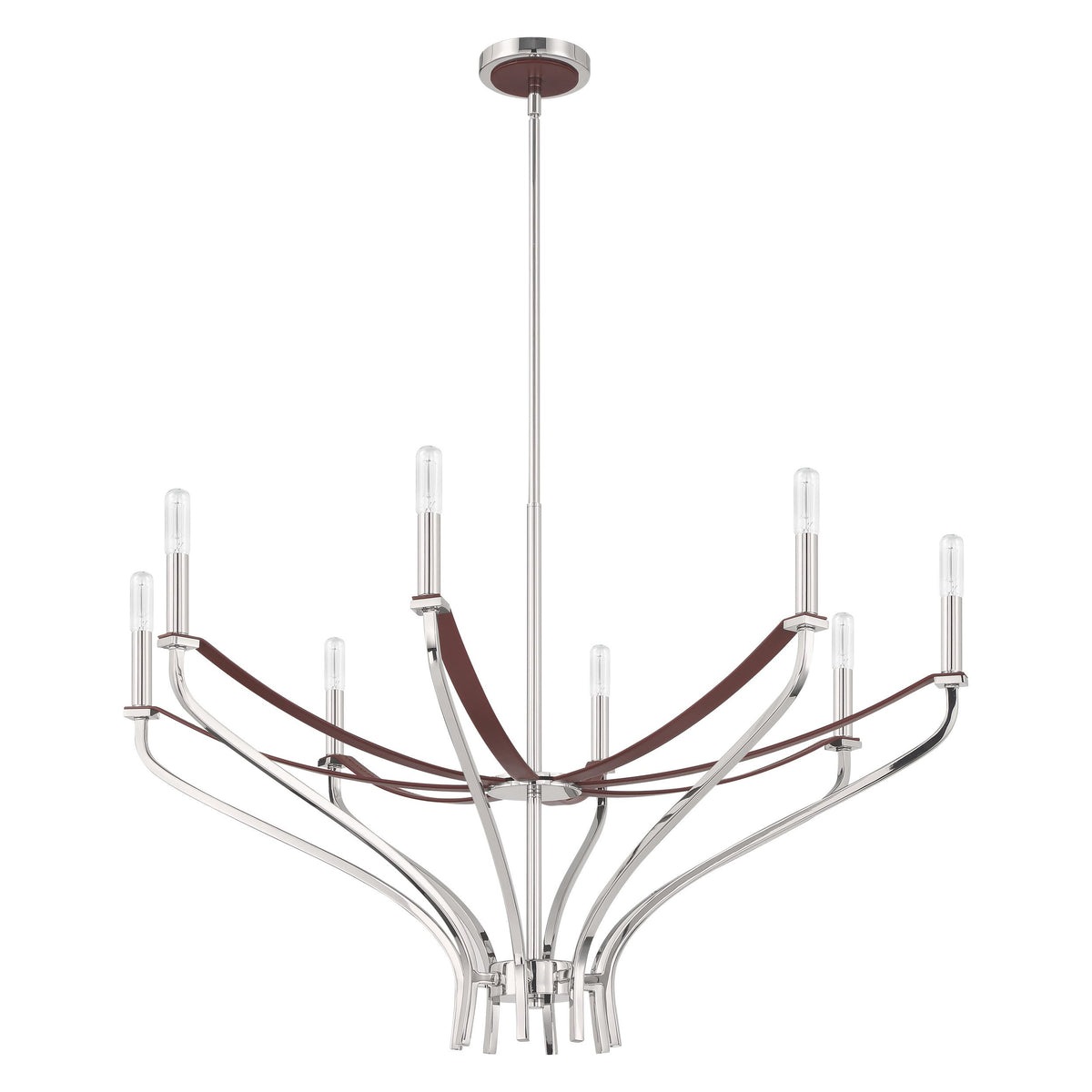 Sussex 36" Chandelier - Polished Nickel / Dark Brown Faux Leather