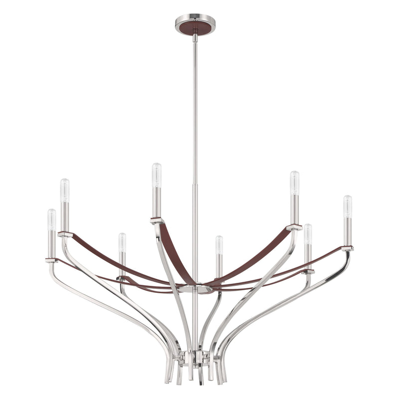 Sussex 36" Chandelier - Polished Nickel / Dark Brown Faux Leather