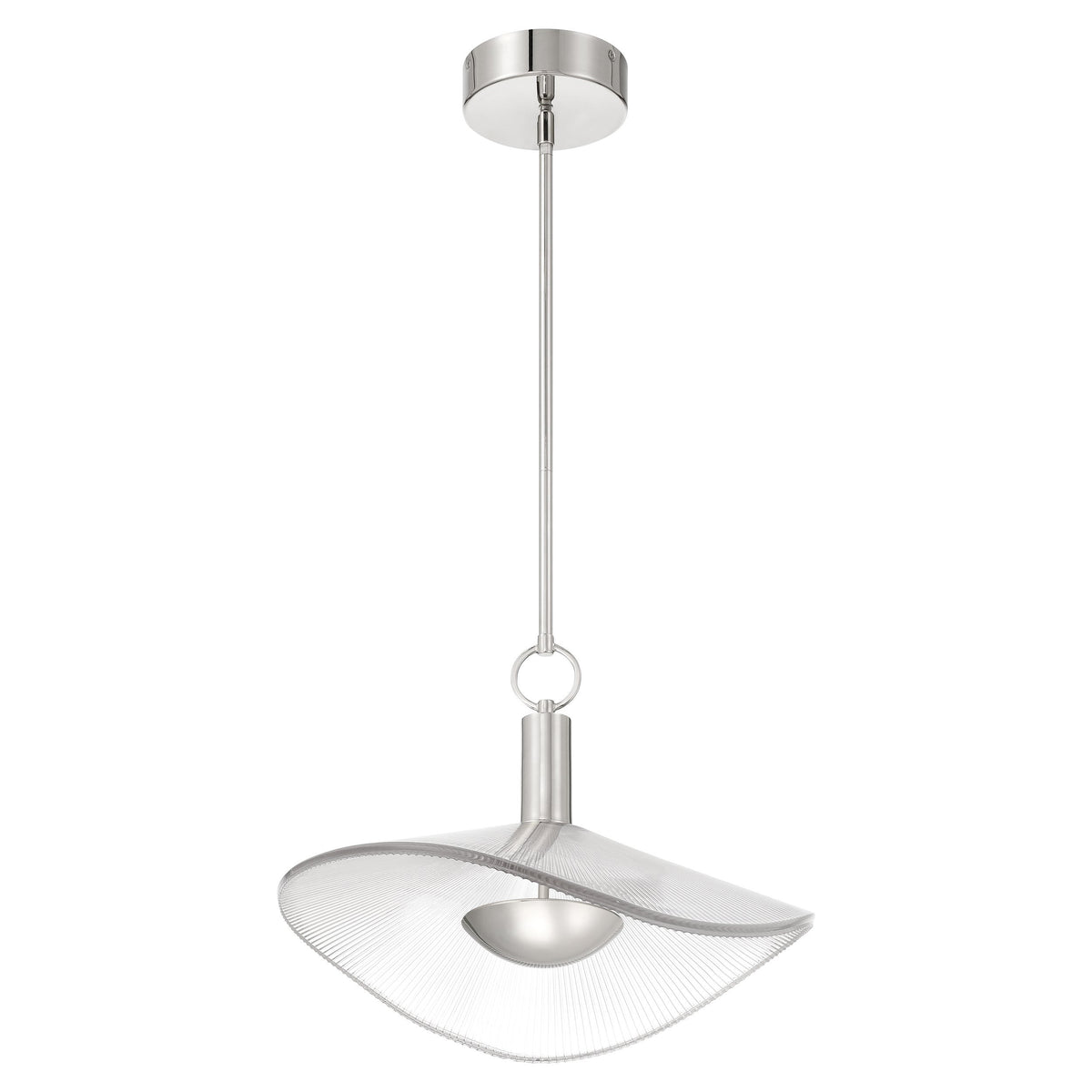 Novella 18" LED Convertible Pendant - Polished Nickel / Clear Ribbed Glass