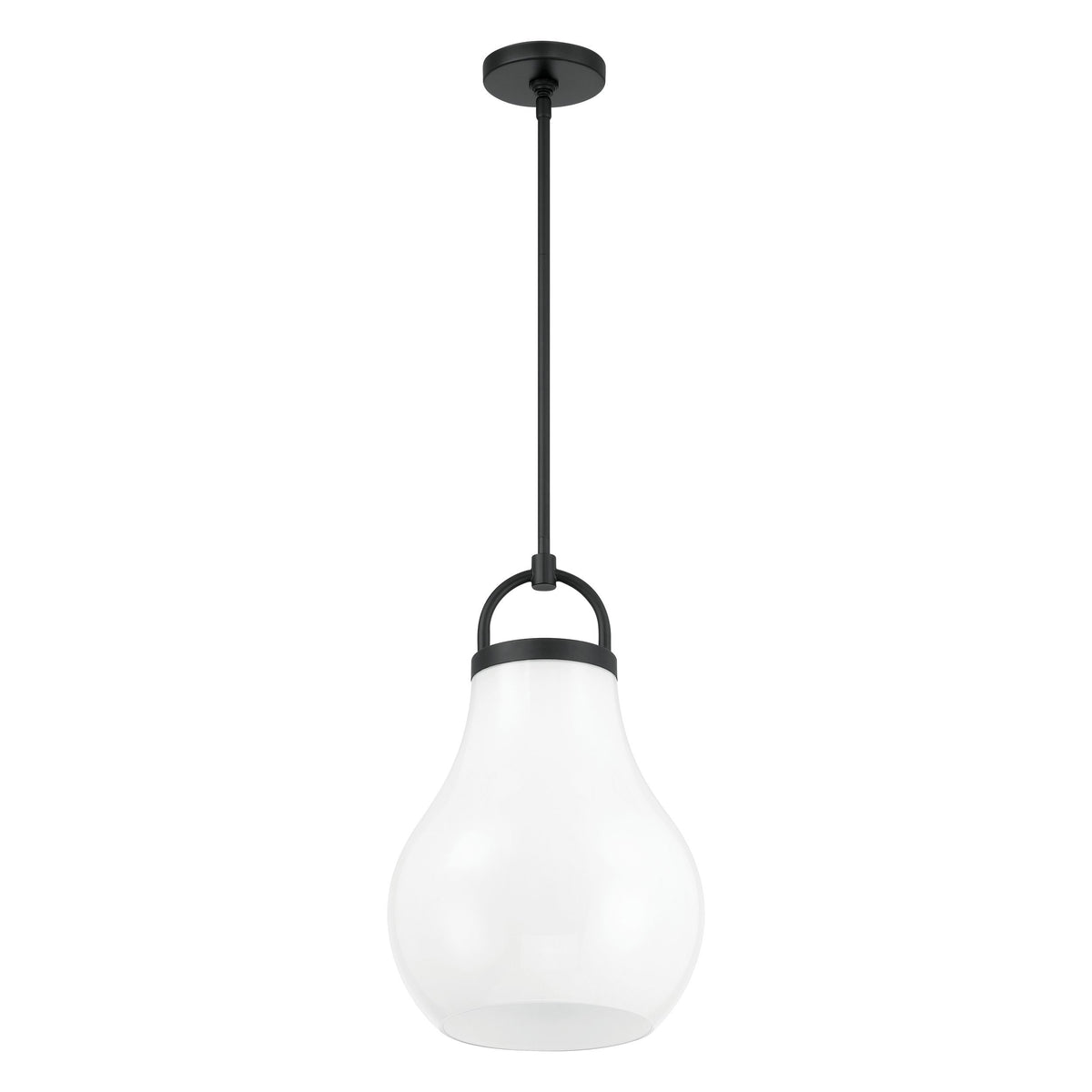 Mansfield 12" Pendant Light - Matte Black / Opal Glass
