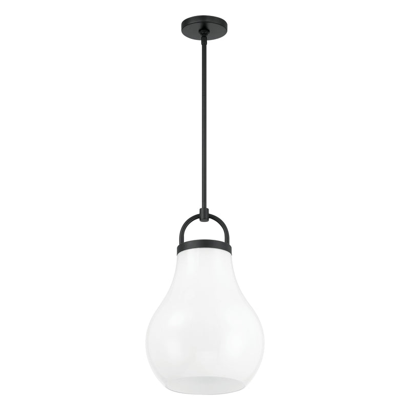Mansfield 12" Pendant Light - Matte Black / Opal Glass