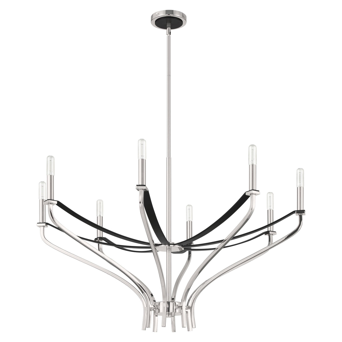 Sussex 36" Chandelier - Polished Nickel / Black Faux Leather