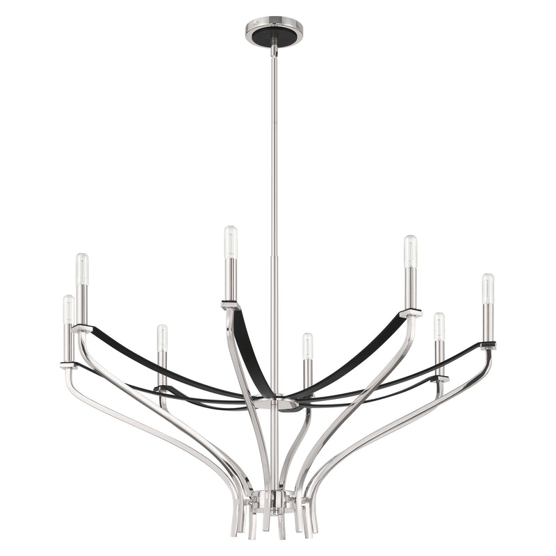 Sussex 36" Chandelier - Polished Nickel / Black Faux Leather