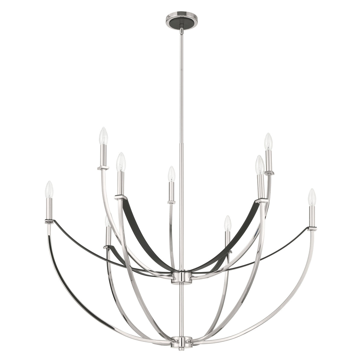 Sussex 40" Chandelier - Polished Nickel / Black Faux Leather