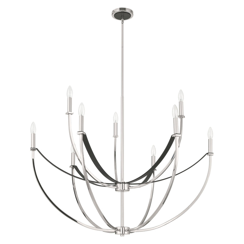 Sussex 40" Chandelier - Polished Nickel / Black Faux Leather