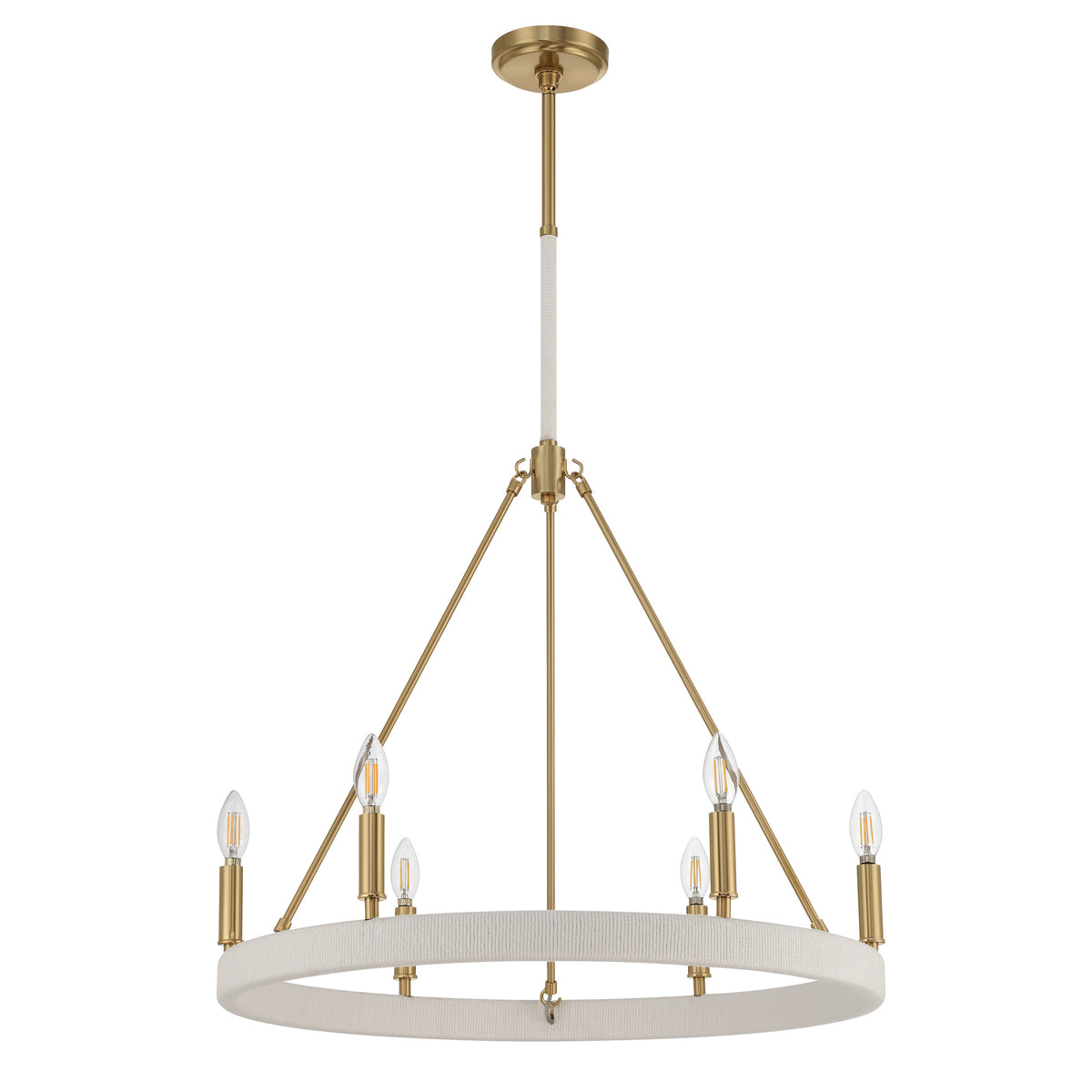Wellfleet 27" Chandelier - Brass / Cream Cotton Rope
