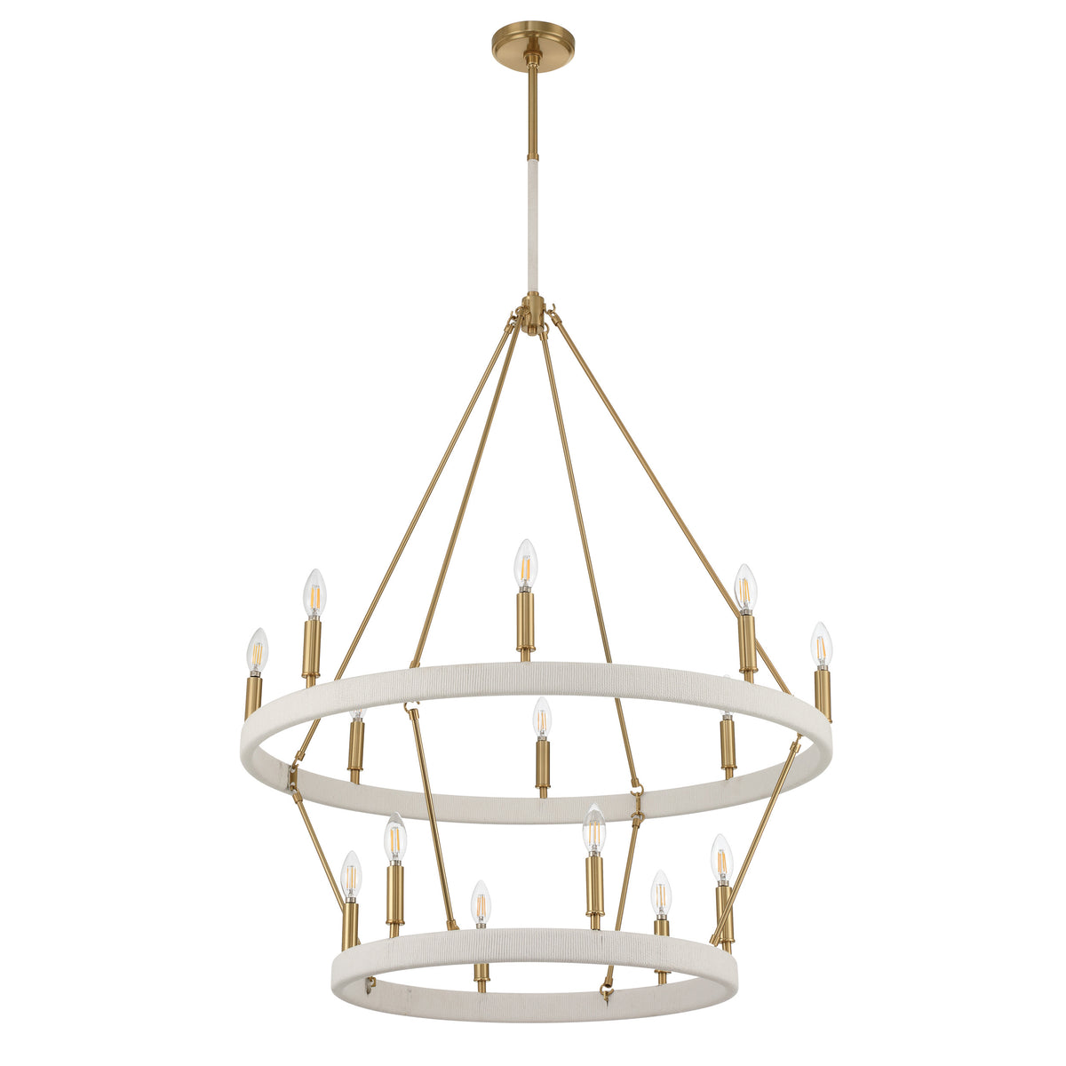 Wellfleet 36" Tiered Chandelier - Brass / Cream Cotton Rope