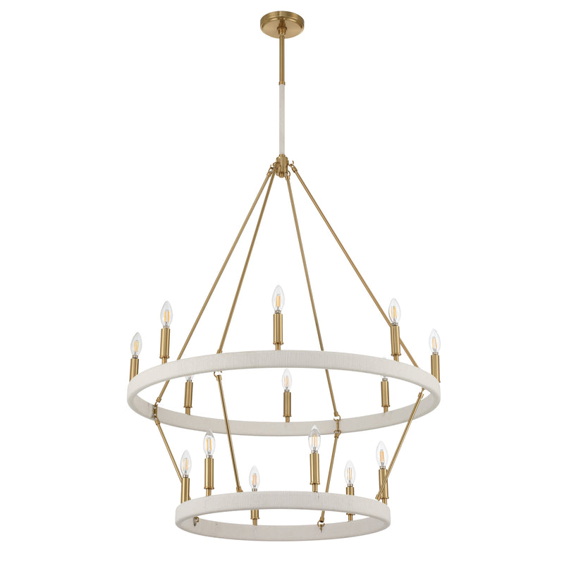 Wellfleet 36" Tiered Chandelier - Brass / Cream Cotton Rope