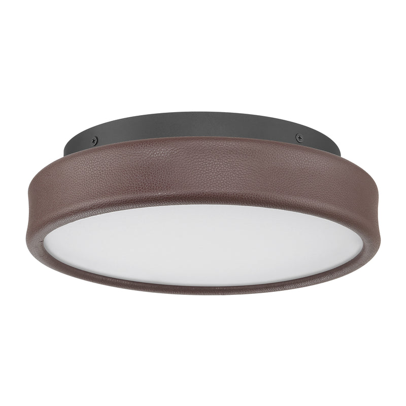 Riley 12" 5CCT LED Flush Mount - Coffee Faux Leather / Textured Black
