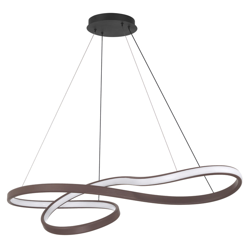 Riley 47" 5CCT LED Linear Chandelier - Coffee Faux Leather / Textured Black