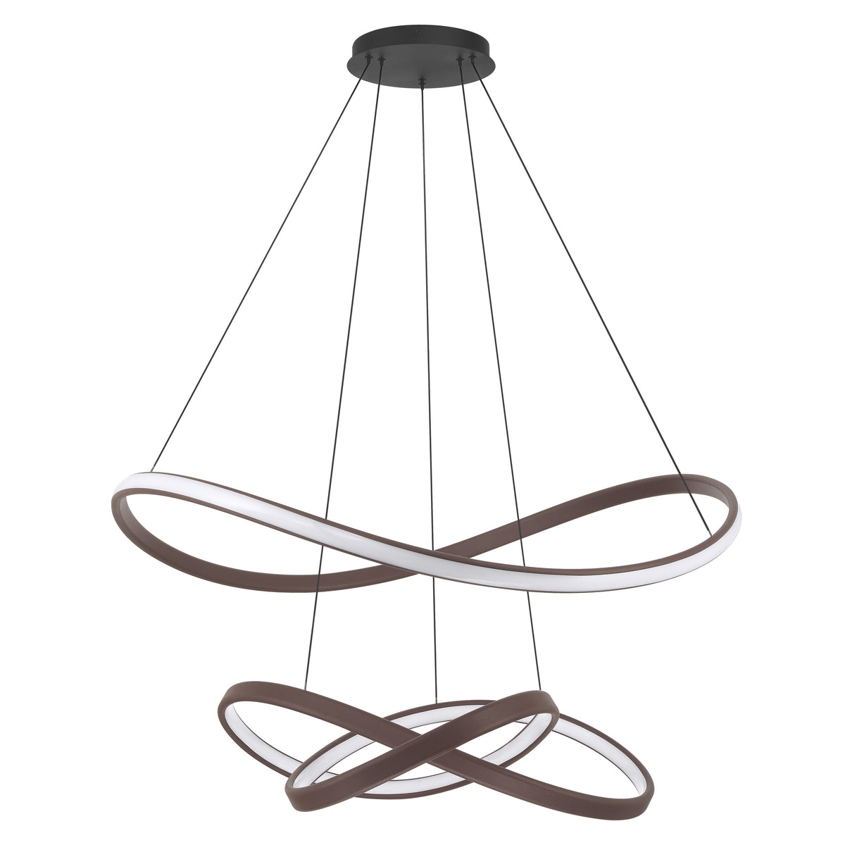 Riley 42" 5CCT LED Chandelier - Coffee Faux Leather / Textured Black