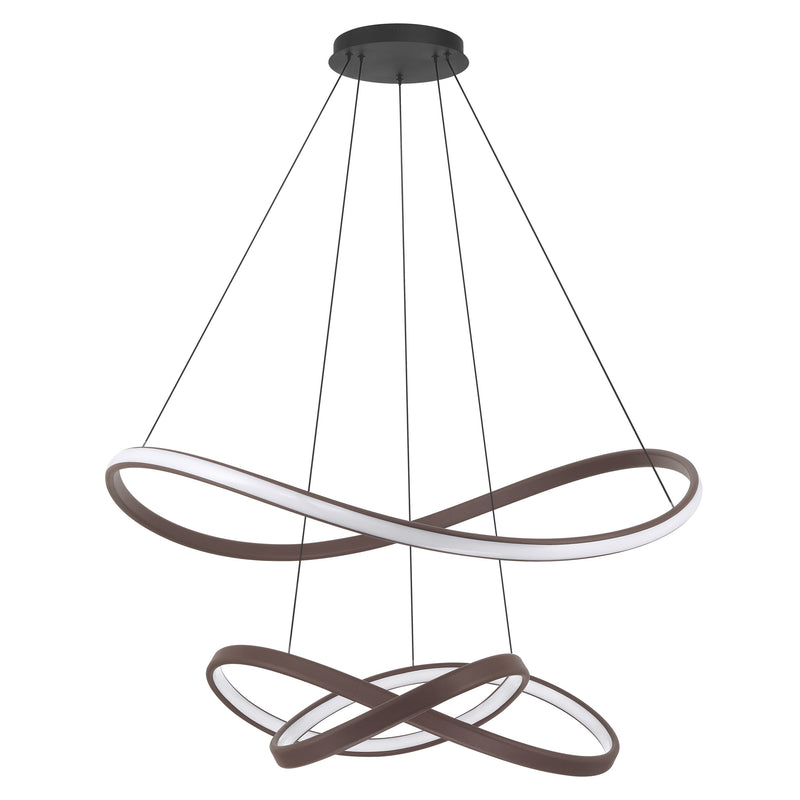 Riley 42" 5CCT LED Chandelier - Coffee Faux Leather / Textured Black