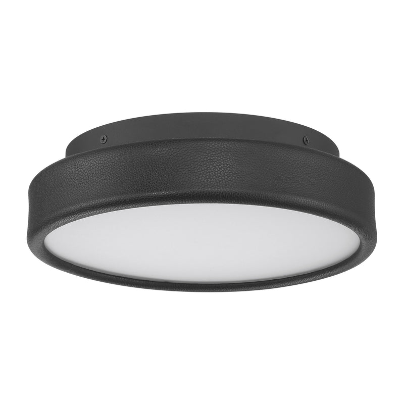 Riley 12" 5CCT LED Flush Mount - Black Faux Leather / Textured Black