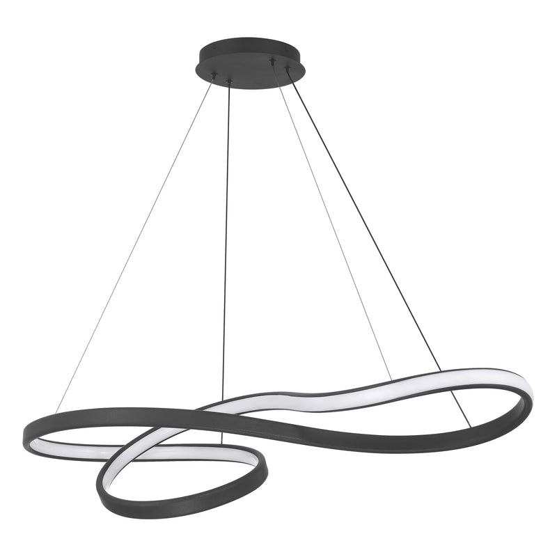 Riley 47" 5CCT LED Linear Chandelier - Black Faux Leather / Textured Black