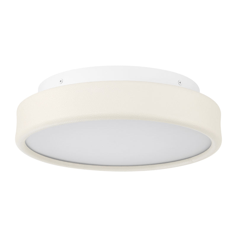 Riley 12" 5CCT LED Flush Mount - Cream Faux Leather / Textured White