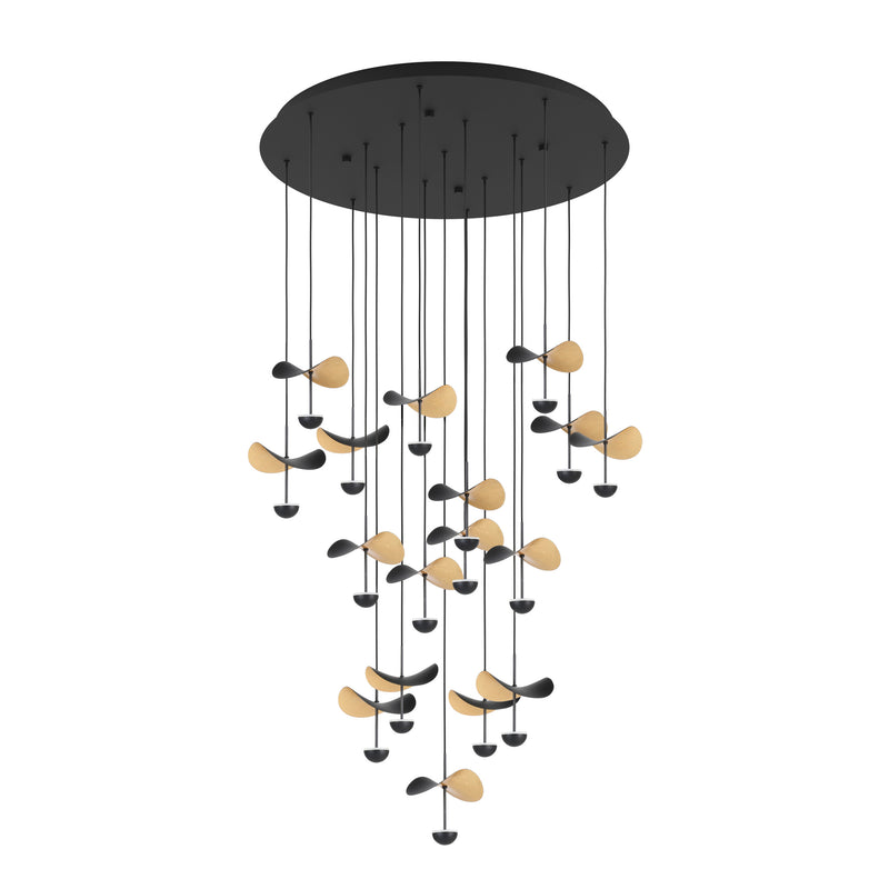 Dracera 32" LED Pendant Light - Textured Black / Gold Leaf