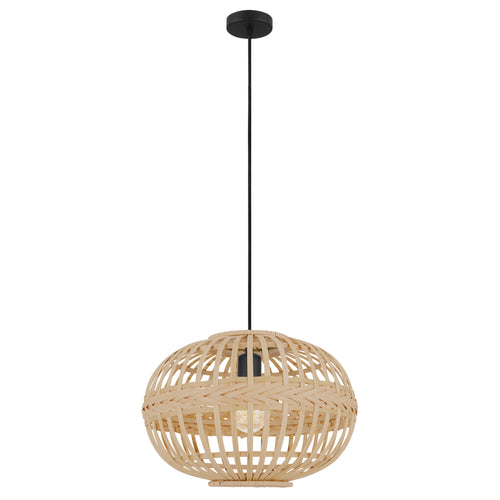 Amsfield 15" Pendant Light - Textured Black / Bamboo